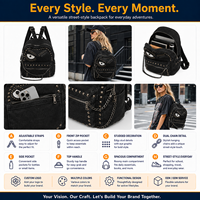 Sac à dos en denim noir, motif visage imprimé, bretelles réglables, logo personnalisé multicolore, vente en gros OEM/ODM