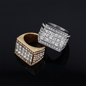 New Arrival Stainless Steel square Diamond Charm Gold Plated Round <b>Rings</b> <b>Men</b> - Product Image 5
