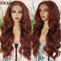 KEMY HAIR Perruques Lace Front Auburn Cuivre Roux Châtain Ondulées Synthétiques de Haute Qualité sans Colle pour Femmes Noires