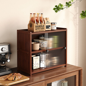 <b>Desktop</b> Storage Cabinet 3 Tier Nan Bamboo Dustproof <b>Shelf</b> For Tea Coffee Cup Living Room Sideboard Storage - Product Image 1