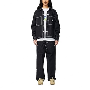 Nouveautés Mode Décontractée Confortable Style Unisexe Veste Oversize Noire Délavée avec Surpiqûres Contrastantes Blanches - Product Image 3