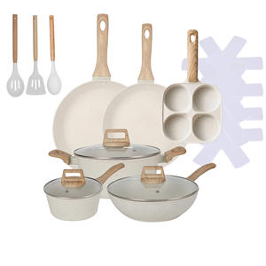 Ensemble de poêles à frire roses pour la maison, poêle à fond plat épaisse et portable, haute valeur esthétique, poêle antiadhésive en pierre de blé et de riz - Product Image 5