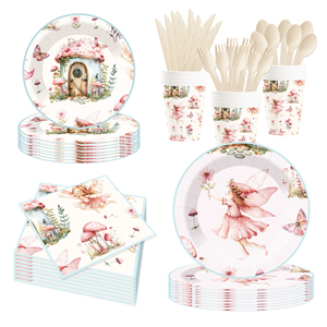 Juego de Decoración para Fiestas Infantiles DAMAI, Platos y Vasos de Papel con Diseño de Hongo Elfo Rosa, Juego de Vajilla para Fiestas de Cumpleaños - Product Image 2