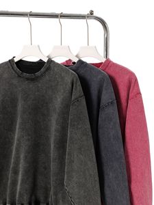 H5491 Wholesale Custom High Quality 400 Gsm Cotton Blends Blank Washed Sweatshirts Plain Unisex Crewneck Sweatshirts - Product Image 4