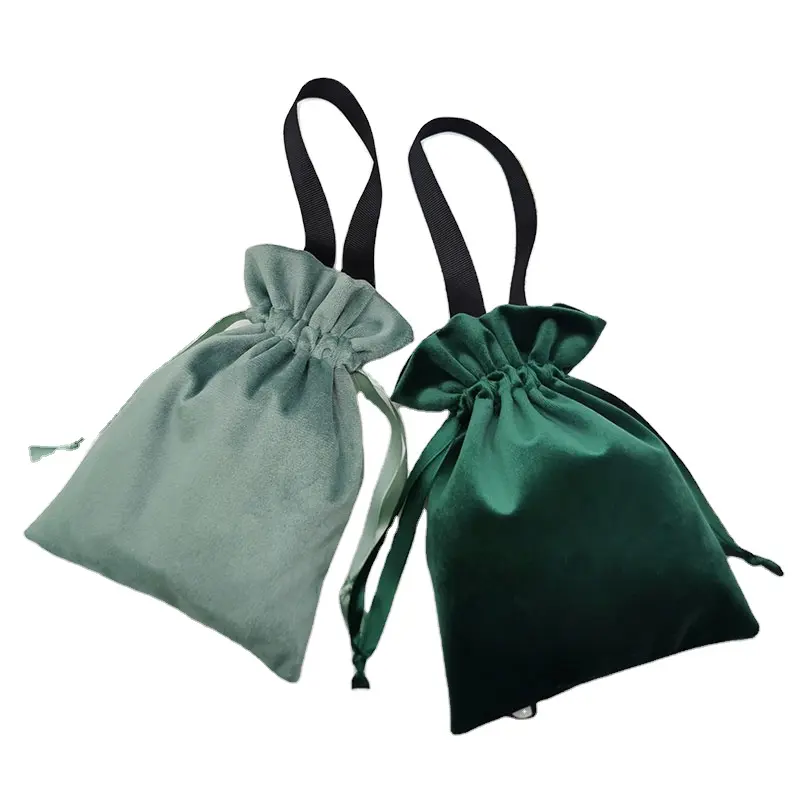 Logotipo personalizado joias de veludo cetim, bolsa de cordão com alça e borla para presente, bolsas para decoração de festa, cílios, maquiagem