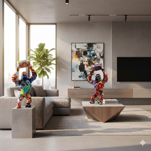 Art de rue, gorille de dessin animé tenant un baril, en <span class=keywords><strong>résine</strong></span> peinte à la main, pour sculpture artistique, pour la décoration moderne des galeries extérieures et des centres commerciaux - Product Image 2