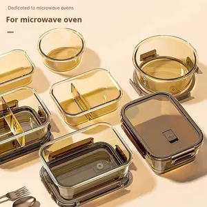 High Borosilicate Amber Glass Rectangular and Round <b>Lunch</b> <b>Box</b> Vented Lids Storage Jar Containers Food Storage Containers - Product Image 2