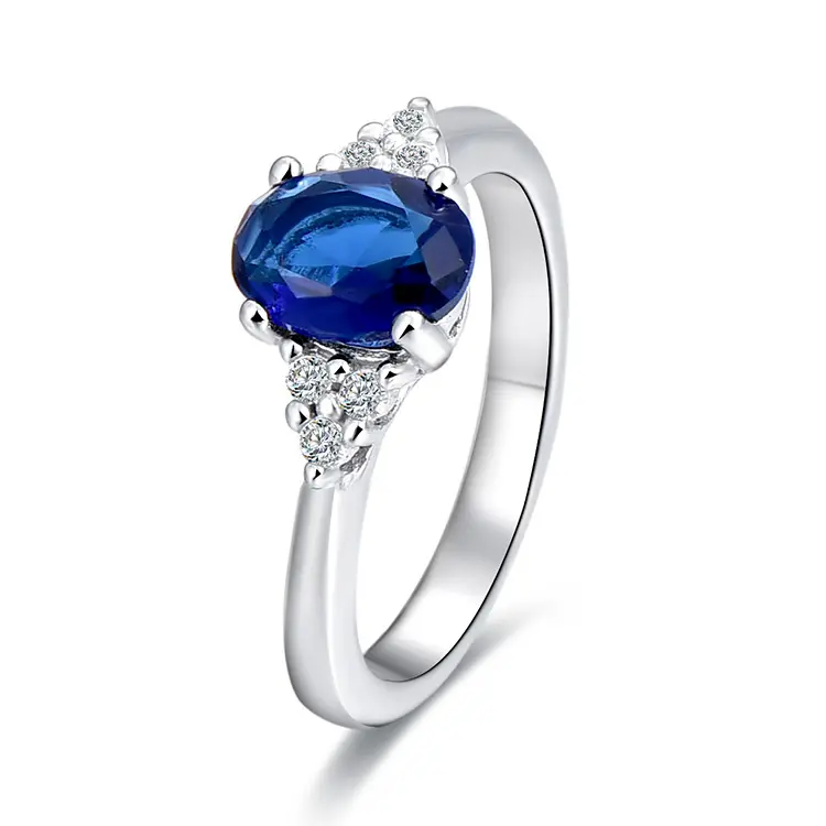 Высококачественное модное синее кольцо с бриллиантом 925 стерлингового серебра с родиевым покрытием драгоценный камень ювелирные изделия с зубцами для свадебной помолвки