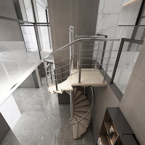 Escalera de Caracol Interior de Acero Inoxidable con Barandilla de Cable Cepillado y Peldaños de Madera, Escaleras Elegantes y Duraderas para Villas de Lujo y Penthouses - Product Image 4