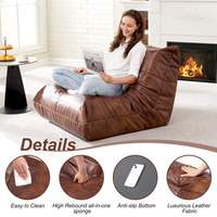 Canapé pouf moderne en similicuir pliable en forme de L, une place, avec housse amovible, style Oruga, chaise longue de sol avec support dorsal