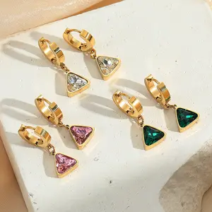 新款三角形氧化锆不锈钢饰品礼品18k金宝石吊坠女式钻石圈耳环饰品
