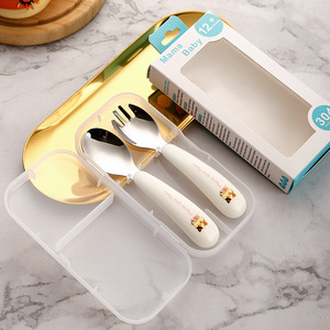 Phim Hoạt Hình Thiết Kế Vui Vẻ Trẻ Em Bộ Đồ Ăn Trẻ Em 304 Thép Không Gỉ Muỗng Và Nĩa Với Vòng Xử Lý Bé Bộ Đồ Ăn Đặt - Product Image 3