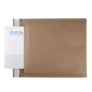 Tùy Chỉnh Màu Nâu Tự Nhiên Sinh Thái Thân Thiện Compostable Kraft Giấy Bong Bóng Bưu Phẩm Đệm A4 Phong Bì Gói Túi Cho Bưu Phẩm