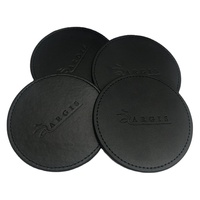 Dessous de verre en cuir PU de forme ronde avec support Tapis de bière et de café Dessous de verre en cuir lasérisable personnalisé avec support Ensemble