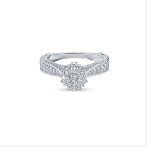 Diamante de corte redondo, anillo Victoria de compromiso de oro blanco sólido de 18 quilates, regalo para hija, pieza de joyería fina elegante de la India - Product Image 2