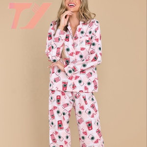 TUOYI Pyjamas parent-enfant imprimés de Noël 100% coton pour filles personnalisées Tasses de Noël Pyjamas à boutons pour femmes Ensemble de <span class=keywords><strong>pyjama</strong></span> poussière rose - Product Image 1