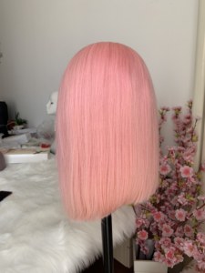 Bán Buôn 13X4 Ren Trong Suốt Phía Trước Tóc Giả <span class=keywords><strong>Bob</strong></span> Phong Cách 100% Tóc Con Người Chiều Dài Ngắn Sẵn Sàng Tàu Màu Hồng Màu Xanh Đỏ Tím Màu Cam Màu Sắc - Product Image 5