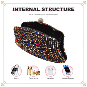 HC1229 Borsa da sera elegante con diamanti scintillanti per matrimoni, <span class=keywords><strong>pochette</strong></span> da donna con catena argentata staccabile - Product Image 5