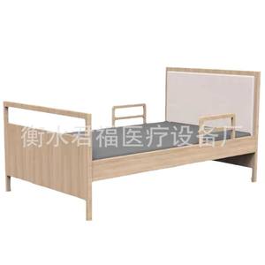 Lit médical manuel Junfu en bois massif, hauteur réglable avec barrières de sécurité pour personnes âgées, utilisation en chambre. - Product Image 1