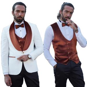 Costume <span class=keywords><strong>Homme</strong></span> Mariage Blanc Marron 3 Pièces Veste Pantalon Ensemble Blazer Manteau Pantalon Gilet Coupe Slim Costume <span class=keywords><strong>Homme</strong></span> Mariage - Product Image 1