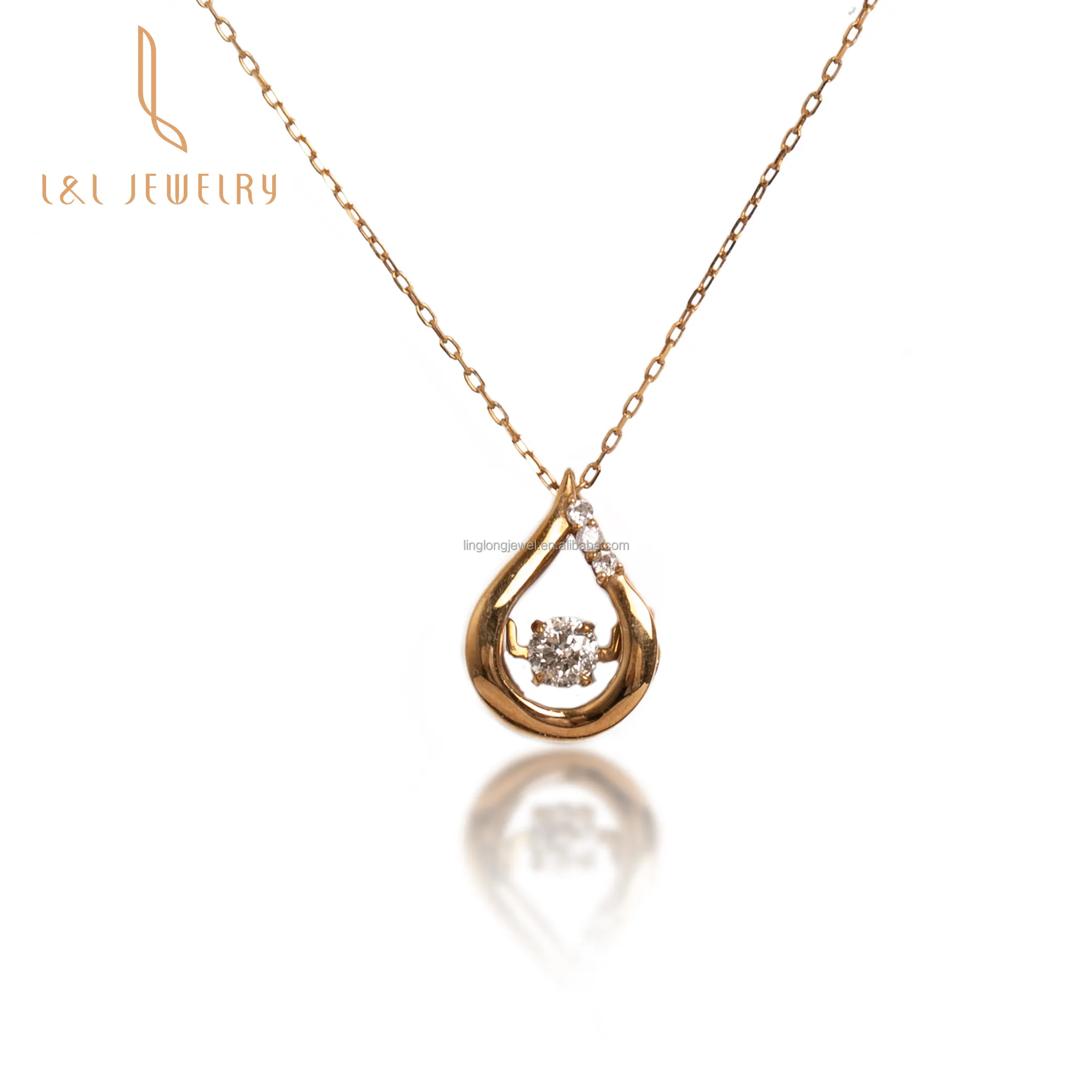 18k Gold Genuine Dancing Diamond Heart Pendant Necklace Water Drop Charm Chain Necklace Jewelry Women Wholesale