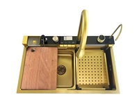 CHAUDE couleur or 304 Piano 5 touches en acier inoxydable cuisine affichage numérique raindance cascade tasse laveuse évier de cuisine intelligent