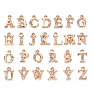 18K Gold Plated Stainless Steel Diamond CZ 26 Alphabet Initial Letter Charms Pendants for Bracelet Necklace Jewelry Making Bulk
