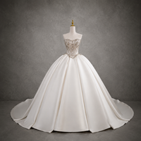 Robe de mariée de bal, épaules dénudées, sans manches, corset, taille basque, ornée de perles et de cristaux, en satin, grandes tailles, sur mesure, fabrication en usine