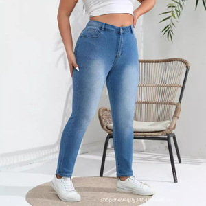 Plus Size Women's Skinny <b>Jeans</b> High <b>Elasticity</b> Blue Street Fashionista Style Trousers For Europe And America - Product Image 2