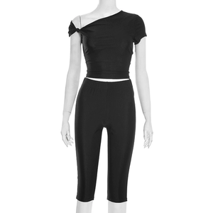 GHY6614 Nuovo Completo <span class=keywords><strong>Donna</strong></span> Primavera Estate Due Pezzi Tinta Unita Top Asimmetrico e Pantaloni Outfit <span class=keywords><strong>Sexy</strong></span> - Product Image 5