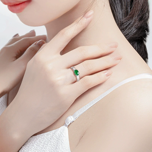 S925 <b>silver</b> <b>set</b> with natural A-grade jadeite egg-shaped gemstone <b>ring</b> in ice-grade jadeite. Women's fashionable adjustable <b>ring</b> - Product Image 4