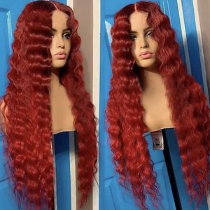 批发99j勃艮第蕾丝正面假发，巴西人发蕾丝正面红色假发，100处女黑色女性深卷发假发 - Product Image 2