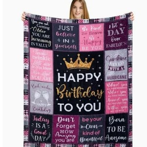 Couverture en flanelle à motifs textuels avec couronne, réversible, douce pour la peau, pour le voyage et le camping, impression personnalisée 2 - Product Image 1
