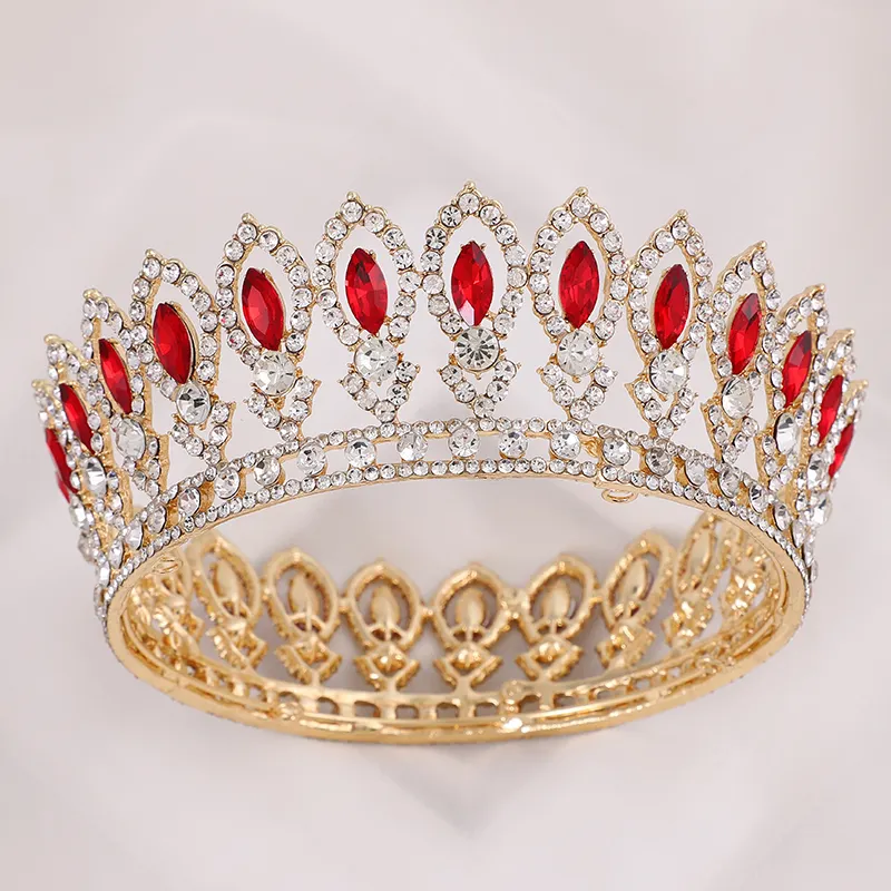 Glorious simulated red ruby crystal pageant full circle crowns bridal gold tiaras
