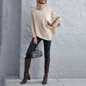 Vintage Asymétrique Ourlet <span class=keywords><strong>Col</strong></span> <span class=keywords><strong>Roulé</strong></span> <span class=keywords><strong>Pull</strong></span> Poncho Plaine Femmes de Chandails À <span class=keywords><strong>Col</strong></span> <span class=keywords><strong>Roulé</strong></span> - Product Image 4