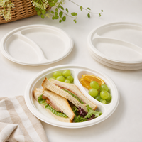 Plateaux de service écologiques biodégradables jetables à 2 compartiments, assiettes rondes compostables pour la vaisselle quotidienne