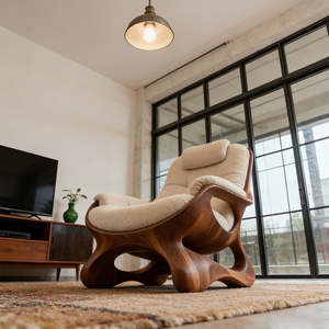 Poltrona Moderna in Legno di Noce Massiccio, Forma Organica, Sedia Singola per il Relax, Arredamento di Design Premium - Product Image 5