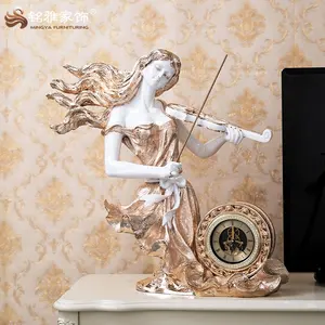 Geschenke und Kunst handwerk Schönheits musiker Uhr Statue Gold Harz Skulptur