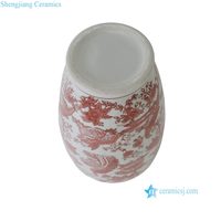RXEM02-F Botol Melon Musim Dingin Berlapis Kaca Merah Bermotif Pohon Kelapa, Bunga, dan Daun