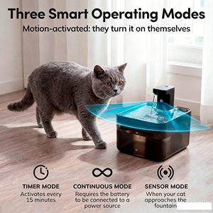 Fontaine à eau automatique intelligente pour chat avec modes minuterie et capteur, alimentée par batterie rechargeable, pour usage intérieur - Product Image 1