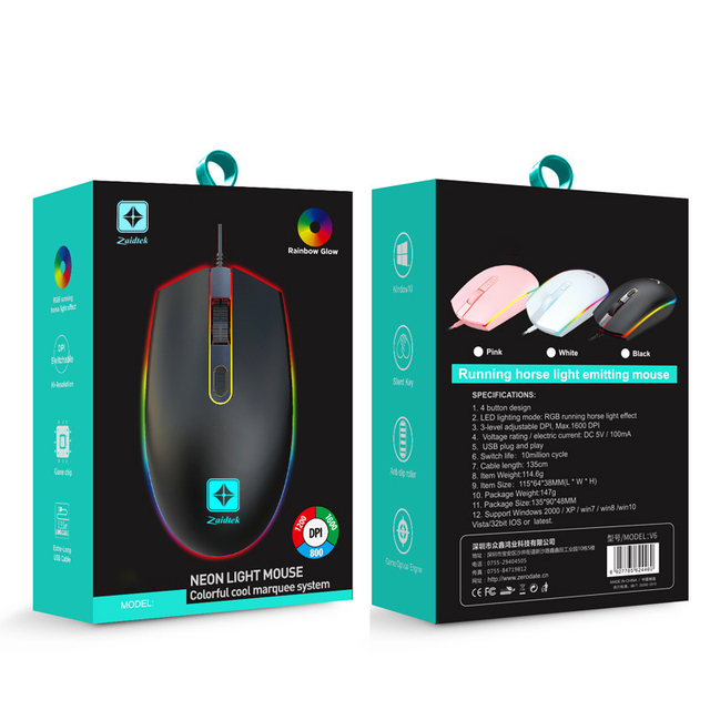 Factory Stock RGB Glowing Optical Sensor Gaming Mouse USB Wired 1600 DPI Ergonomic Both Hands Esports Computer Peripherals