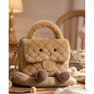 2025 nuovo prodotto-borsa a tracolla per bambole di moda piccola Flora con catena con motivo a diamanti e borsa a mano con rifiniture in pelliccia - Product Image 1