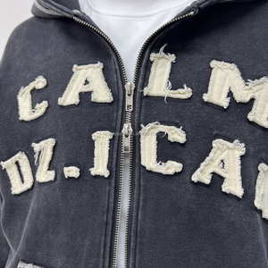 Sweat à capuche surdimensionné en coton French Terry brodé sur mesure avec double fermeture éclair, effet délavé et vieilli pour homme - Product Image 4