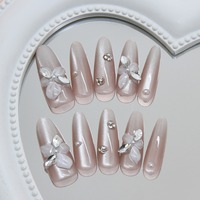 Z1399 Faux ongles à presser faits main, effet œil de chat dégradé, strass motif fleur de poirier, style INS pour jeune fille, vente en gros