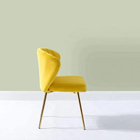 Chaise de salle à manger de style simple et luxueux moderne, tissu en velours jaune, revêtement en poudre dorée, pieds en métal, maison, appartement, villa, cuisine