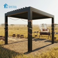 Pergola Bioclimatique Motorisée en Aluminium avec Toit Rétractable à Lames Orientables, Finition Bois, Protection UV, Imperméable, pour Jardin et Terrasse