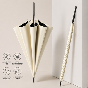 Paraguas Recto Minimalista, Impermeable, Resistente al Viento (60 mph), de Fibra de Carbono Ligera, Apertura Manual, UPF50, Revestimiento Negro, Logotipo Personalizado - Product Image 1
