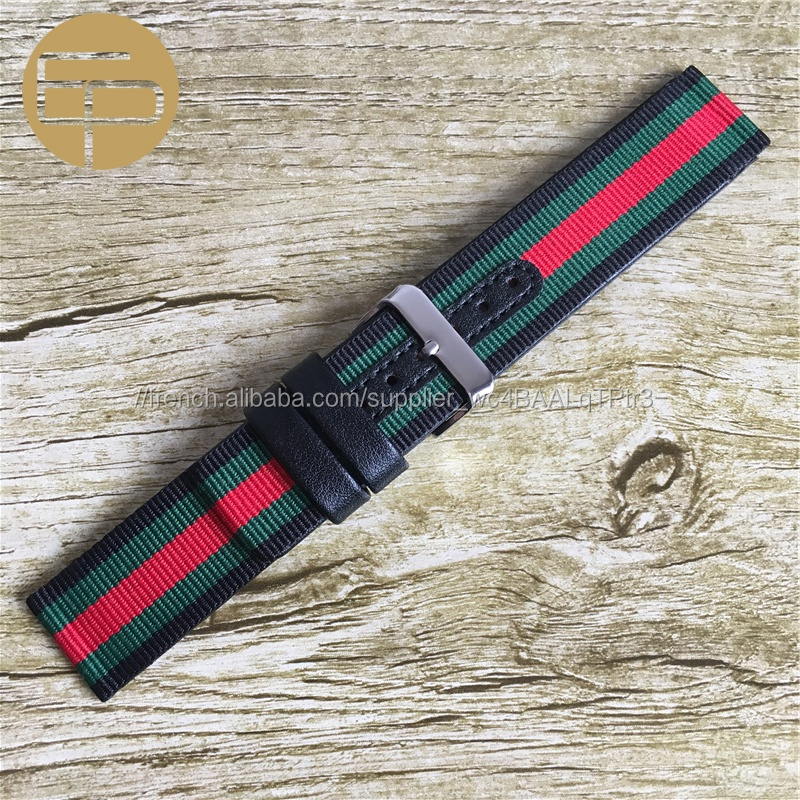 pas cher bas prix rapide 18 20 22 24mm personnalisé mode queue carrée en nylon à rayures en cuir montre sangle fabrication