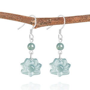 Pendientes Clásicos de Jadeíta Natural de Grado A, Diseño de Flor de Loto Azul, Hechos con Plata S925 y Jade de Grado Hielo, para Mujer, Regalo - Product Image 1
