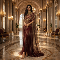 Robe de soirée vintage de luxe, col haut, ornée de perles et de cristaux, style droit, manches courtes, longueur maxi, robe de soirée longue